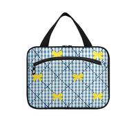 EtherSpher Giallo e Blu Bow Check appeso trucco custodia da viaggio con gancio, designer carino borsa da toilette appeso per i viaggiatori lavoro bolsa para guardar maquillaje L, Fiocco giallo e blu a