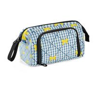 EtherSpher Giallo e Blu Bow Check matita poueses Grande Capacità Ragazza Pencil Case con Cerniera per le Donne Viaggio lapicera para adolescenti