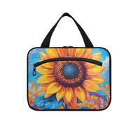 EtherSpher Giallo girasole appeso borsa da toilette uomo con gancio, designer carino trucco borsa organizzatore per le donne deve lavorare bolsas de maquillaje para mujer L, Girasole giallo., Large