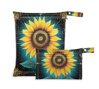 EtherSpher Giallo Mystic Tarocchi Astrologici Girasole riutilizzabile Wet Dry Bag 2 Pack borsa per pannolini oggetti essenziali con manici per yoga, piscina