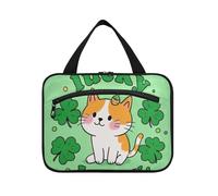 EtherSpher Giorno di San Patrizio Cartone Animato Carino Marrone Gatto Appeso Trucco Borsa da Viaggio Cosmetico con gancio, Designer Borsa Spazzola Essenziale per Adulti Hotel Estuche para Brochas