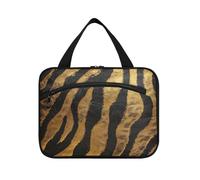EtherSpher Gold Tigers Skin Texture kit appeso per viaggio con gancio, designer carino pennello borsa per mamma bagno estuches para maquillaje L, Texture della pelle Gold Tigers, Large