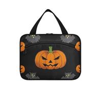 EtherSpher Goth Orange Halloween Fun Pumpkin appeso trucco borse per le donne con gancio, kit di rasatura espandibile di design per gli elementi essenziali da viaggio per le donne crociere bolso de