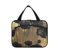 EtherSpher Gothic Black Gold Flowers appeso borsa cosmetica per le donne con gancio, designer unisex toilette organizzatore per le donne campeggio estuches para maquillaje L, Fiori gotici in oro nero