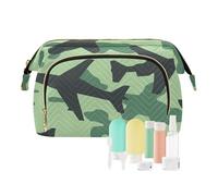 EtherSpher Green Planes, borsa per il trucco mimetica con cerniera, organizer da donna, portafoglio per contanti, grande capacità, verde aerei mimetici, 1 size