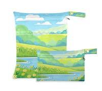EtherSpher Green Summer Landscape Borsa lavabile per asilo nido, confezione da 2, essenziale da viaggio per volare, con manici per spiaggia, palestra