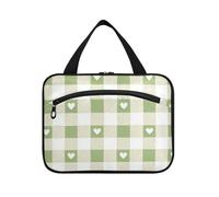 EtherSpher Grigio-verde Love Check appeso grandi borse da toilette per le donne con gancio, designer essenziali make up borse per le donne campeggio bolsas para maquillaje de mujer L, Controllo