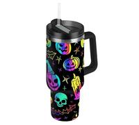 EtherSpher Halloween Neon Style zucca vuoto bocca larga grande bottiglia d'acqua con coperchio e cannuccia tazza decorativa per casa, ufficio o auto termo para agua Acero inoxidable 40 oz