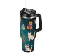 EtherSpher Halloween zucca gialla gatto vuoto bocca larga 1,18 once Tumbler con coperchio in paglia, tazza decorativa da viaggio per caffè, scuola, sport, asilo nido, campeggio e altro Vaso de