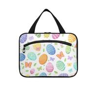 EtherSpher Happy Easter Eggs Borsa da viaggio da uomo colorata da appendere con gancio, borse per il trucco essenziali di design per le signore che viaggiano estuches para maquillaje L, uova di Pasqua