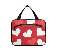 EtherSpher Happy Valentine Love Heart Red Hanging viaggio borsa da toilette uomo con gancio, designer portatile appeso borsa da toilette per viaggiare donne viaggio estuche para maquillaje L, Felice