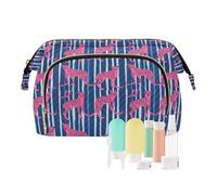 EtherSpher Hot Peach Cheetah Blue Striped Travel Bag Portable Travel Makeup Bags Makeup Period Bag per Cosmetici Toiletry, Hot Peach Cheetah Blue a righe, 1 size