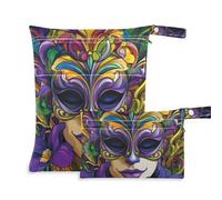 EtherSpher Irises Happy Mardi Gras Viola e Oro Borsa impermeabile riutilizzabile 2 Pack essenziale da viaggio per bambino con manici per piscina e bagno