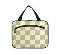 EtherSpher Khaki Beige Checker Plaid appeso borsa cosmetica da viaggio con gancio, borsa portatile di design per i viaggiatori viaggio maleta para maquillaje L, Plaid a quadri beige kaki, Large