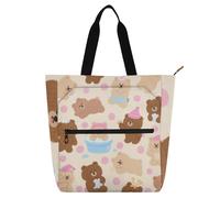 EtherSpher Libri decorativi Tote Borse per Bambini Donne Uomini, Cartoon Carino Marrone Teddy Bear Grande Riutilizzabile Shopping Bag con Cerniera per la Scuola Shopping Drogheria Arcobaleno bolsa de