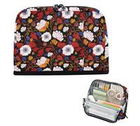 EtherSpher Lilly - Sacchetti per matite con fiori di campo bianchi e rossi di grande capacità, robusta borsa di cancelleria per studenti universitari, forniture scolastiche preppy estuche para lapices