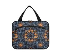 EtherSpher Mandala Floreale Blu Oro appeso viaggio trucco borsa con gancio, designer chic cura della pelle borsa per le donne che viaggiano bagno bolsa de maquillaje para mujer L, Mandala floreale blu
