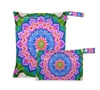 EtherSpher Mandala floreale colorato verde borsa con cerniera per bagnato 2 confezioni essenziali da viaggio per bambini con manici per piscina e bagno