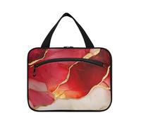 EtherSpher Marmo Rosso Bianco appeso trucco borsa da viaggio con gancio, designer impermeabile tote bag per gli elementi essenziali per le donne hotel maleta para maquillaje L, Marmo Rosso bianco
