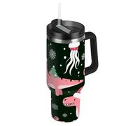 EtherSpher Merry Christmas - Borraccia riutilizzabile con coperchio con cannuccia, con coperchio, per casa, ufficio o auto, termo Vaso para agua da 1,18 ml
