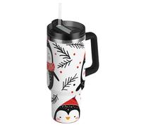 EtherSpher Merry Christmas - Borraccia sottovuoto con pinguino bianco a forma di simpatico pinguino con cannuccia resistente alle perdite, tazza da caffè isolata decorativa per casa, ufficio o auto