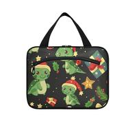 EtherSpher Merry Christmas Cartoon Cute Green Dinosaur appeso borse per le donne con gancio, designer borsa per il trucco espandibile per auto per accessori da viaggio per le donne vacanza bolsos para