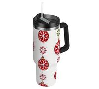 EtherSpher Merry Christmas Deco Ball Red Vacuum Bocca larga Bottiglia d'acqua con coperchio a prova di perdite e cannuccia decorativa to go tazza da caffè per acqua, tè freddo o caffè vasos para