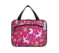 EtherSpher Merry Christmas Gold Peach Deer Hanging mens borsa da viaggio con gancio, designer carino appeso borsa da toilette per le donne viaggio viaggio estuches para maquillaje L, Buon Natale cervo
