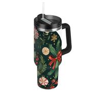 EtherSpher Merry Christmas Green Christmas Tree Vacuum Bottiglia d'acqua a bocca larga con coperchio con cannuccia Tazza da viaggio decorativa per casa, ufficio o auto termos para Cafe con pitillo