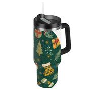 EtherSpher Merry Christmas Green Christmas Tree Vacuum Wide Mouth Kids Borraccia termica con coperchio e cannuccia, tazza decorativa da viaggio per caffè, 1134 ml, per casa, ufficio o auto, termos per