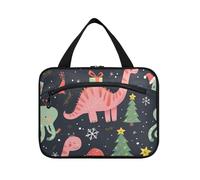 EtherSpher Merry Christmas Peach Dinosaur Presente kit appeso per viaggio con gancio, designer espandibile kit da barba borsa per gli uomini per le signore che viaggiano maleta para maquillaje L, Buon