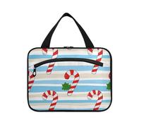 EtherSpher Merry Christmas Red and White Candy Cane Stripes appeso borse da viaggio per le donne con gancio, designer chic appeso borse da toilette per gli elementi essenziali da viaggio per le donne