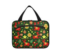 EtherSpher Merry Christmas Red Renna Bell appeso borsa da toilette da viaggio da uomo con gancio, necessità di design trapuntato borsa per il trucco per gli elementi essenziali da viaggio campeggio