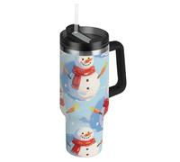 EtherSpher Merry Christmas White Snowman vuoto bocca larga isolata bottiglia d'acqua con cannuccia resistente alle perdite Flip tazza da viaggio decorativa con manico per casa, ufficio o auto baso