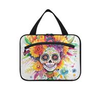 EtherSpher Mexican Day Of Dead Bellissimo scheletro appeso kit da viaggio con gancio, necessità progettista trapuntato trucco borsa per le donne must haves viaggio bolso de para mujer L, Messicano