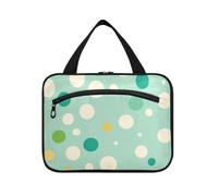 EtherSpher Moderno Bianco Rotondi Dots Teal appeso trucco da viaggio con gancio, designer impermeabile skincare borsa per crociera viaggio vacanza bolso viajero para mujer L, moderno, bianco, tondi