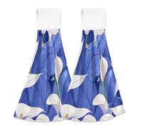 EtherSpher Nature Calla Lily Royal Blue Asciugamano decorativo con anello per appendere Asciugamani da cucina pasquali strofinacci bianchi 2 pezzi