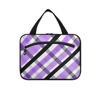 EtherSpher Nero Bianco Viola Scacchi Plaid appeso cosmetici borse da viaggio per le donne con gancio, necessità di design snack borsa per papà vacanza bolso de mano para hombre L, Plaid a scacchi