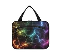 EtherSpher Nero Colorful Lightning appeso borsa cosmetica da viaggio con gancio, designer chic borsa per il trucco di grande capacità per la mamma campeggio bolsas de maquillaje para mujer L, Fulmine