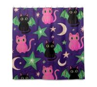 EtherSpher Nero e Rosa Halloween Gatti Tessuto Decorativo Impermeabile Doccia Stallo Tenda con Gancio Poliestere Lungo Lavabile Grande Tenda Fodera per Bagno Cortinas para ba?o a prueba de agua 72x72