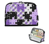 EtherSpher Nero e Viola Creativo Puzzle Check Pattern Pencil Pen Case Grande Capacità Trucco Borse Grande Capacità Organizer Box per Adolescenti Forniture scolastiche lapicera para ninas