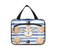 EtherSpher Nero Gingerbread Snowman Royal Blue Striped kit da toilette da uomo con gancio, designer chic kit da toilette per gli elementi essenziali da viaggio vacanza bolso para maquillaje L, Pupazzo