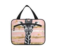 EtherSpher Nero Masai Giraffa Rosa e Oro A Righe appeso viaggio borse da toilette con gancio, designer borse trucco pieghevoli per papà vacanza bolso de para mujer L, Giraffa Masai nera a righe rosa e