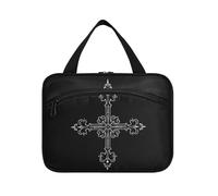 EtherSpher Nero Retro Croce appeso mens toilette borsa da viaggio con gancio, design unisex caso per articoli da toeletta per viaggio make up toilette bolso de para mujer L, Croce retrò nera, Large