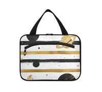 EtherSpher Nero Spazio Bianco e Oro a righe appeso borsa da viaggio con gancio appeso con gancio, borse lavabili di design con cerniera per gli elementi essenziali da viaggio per le donne vacanza