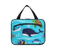 EtherSpher Ocean Whale Turtle Fish Blue Sea borsa per il trucco appesa con scomparti con gancio, necessità di design caso per articoli da toeletta per i viaggiatori bagno bolso de mano para hombre L