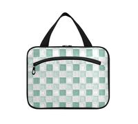 EtherSpher Olio su Tela Verde e Bianco Motivo a Scacchi appeso kit da barba borsa da viaggio con gancio, designer unisex borsa cosmetica trucco per gli elementi essenziali per le donne hotel bolso de