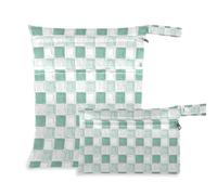 EtherSpher Olio su Tela Verde e Bianco Motivo a Scacchi Messaggio a prova di disordine, impermeabile 2 Pack Wet Bag per costume da bagno con manici per piscina, spiaggia