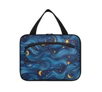 EtherSpher Onde blu e stelle gialle di notte appeso organizzatore di trucco da viaggio con gancio, designer carino borsa per il trucco per viaggiatore viaggio bolsos para hombre L, Onde blu e stelle