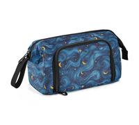 EtherSpher Onde blu e stelle gialle di notte astuccio portapenne grande capacità sottile astuccio con manico per adulti viaggio bolsas para lapiceros